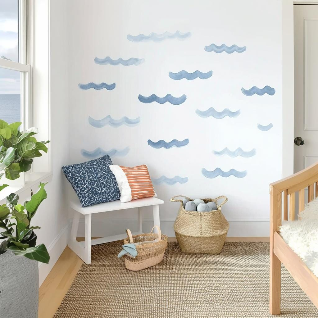 Watercolor Wave Peel and Stick Wall Decal Set