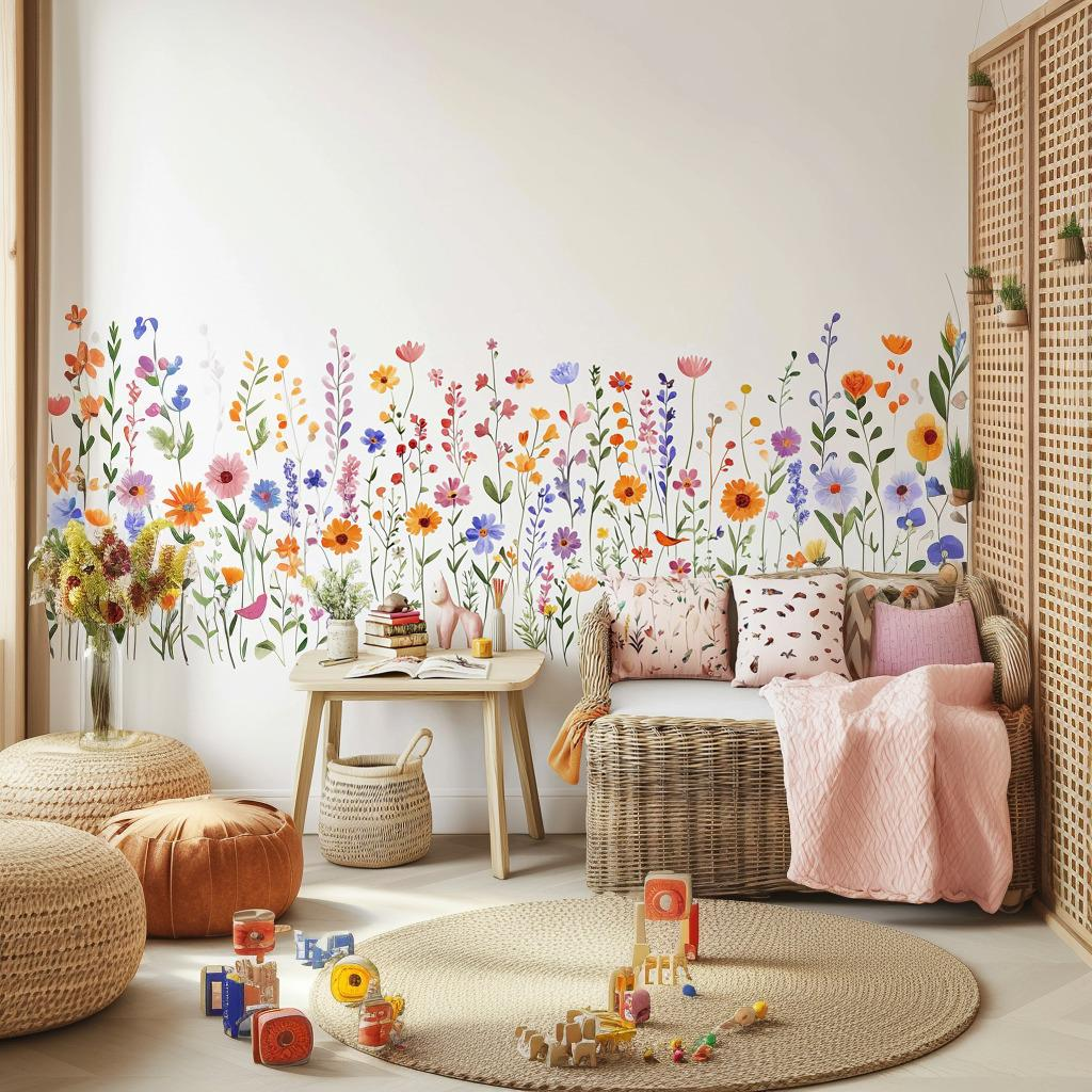 Colorful Wildflower Wall Decals – Peel and Stick Floral Vinyl Stickers for Boho Home Decor
