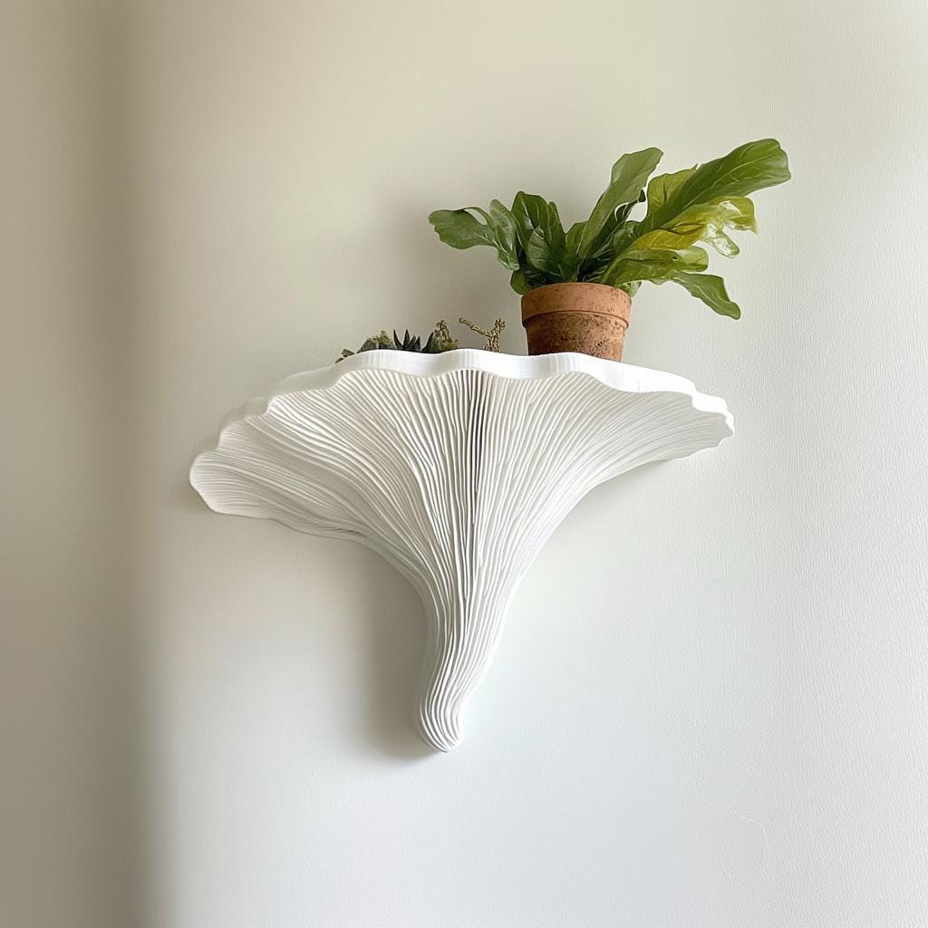 Turkey Tail Mushroom Shelf | 3D Printed Wall Shelf | Sculptural Floating Shelf | Matte White Organic Wall Decor | Fungi Inspired Home Accent