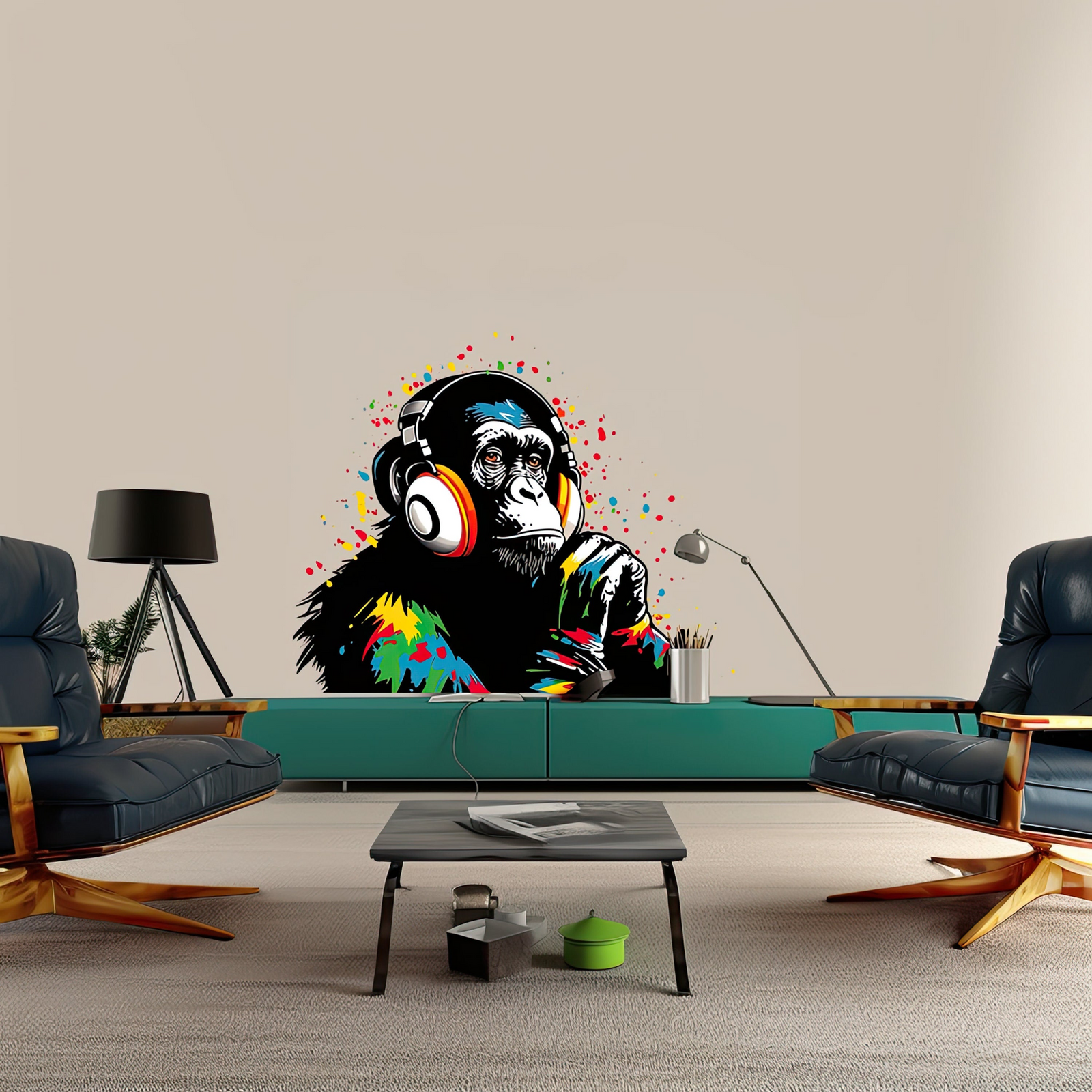 DJ Monkey Wall Decal – Headphone Gorilla Vinyl Sticker for Music-Themed Wall Decor