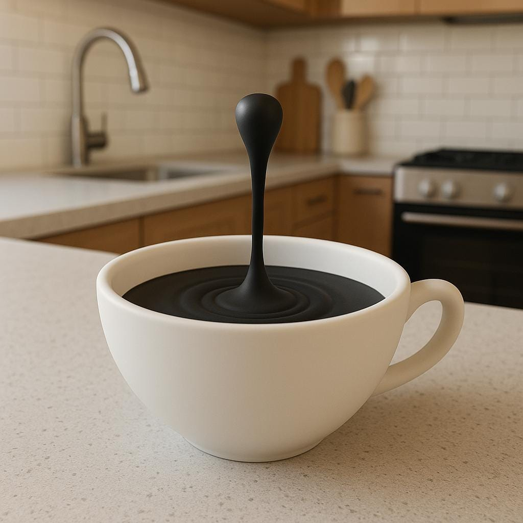 Floating Coffee Drop Sculpture – 3D Printed Coffee Splash Illusion Decor