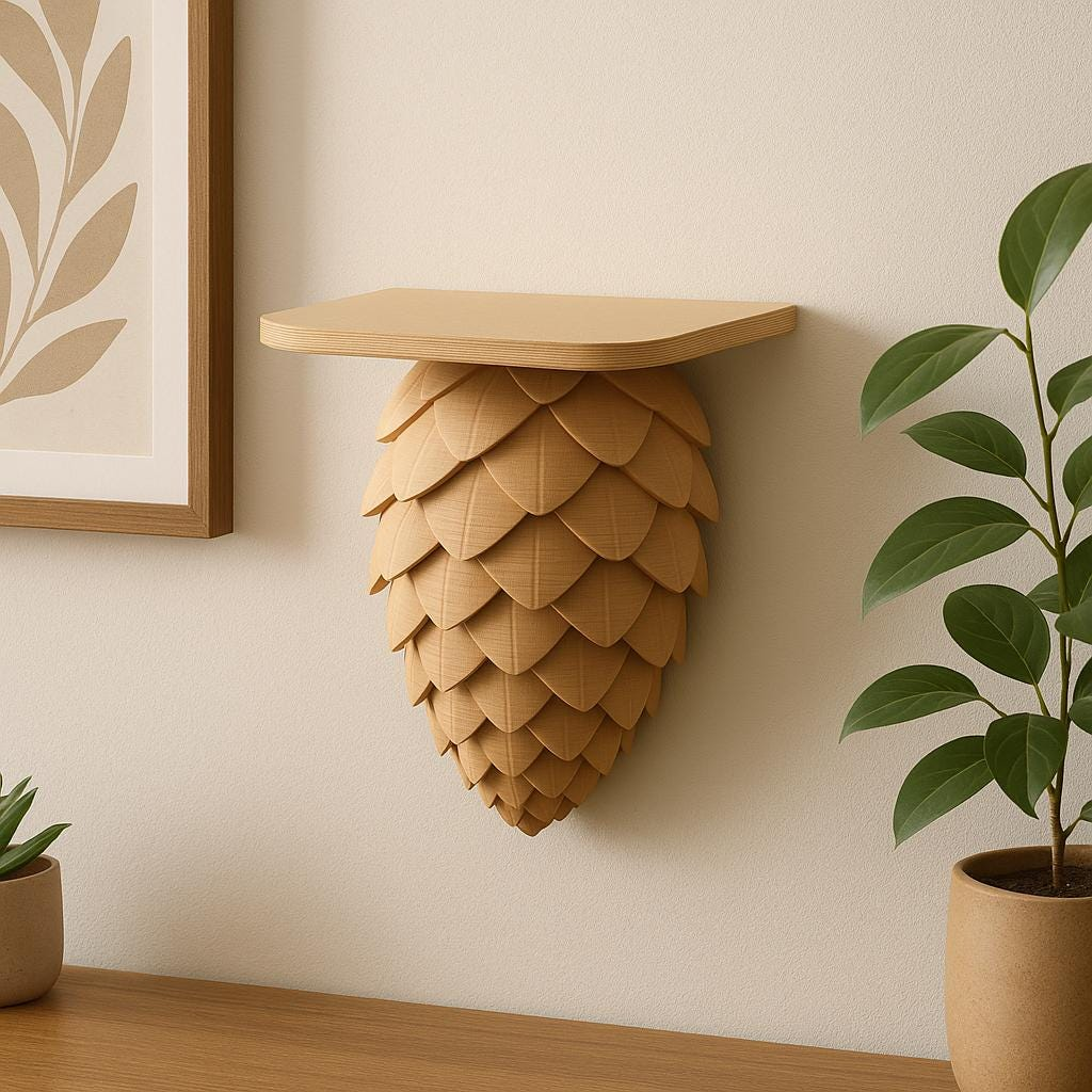 3D Printed Pinecone Wall Shelf – Nature-Inspired Display Shelf for Rustic Interiors