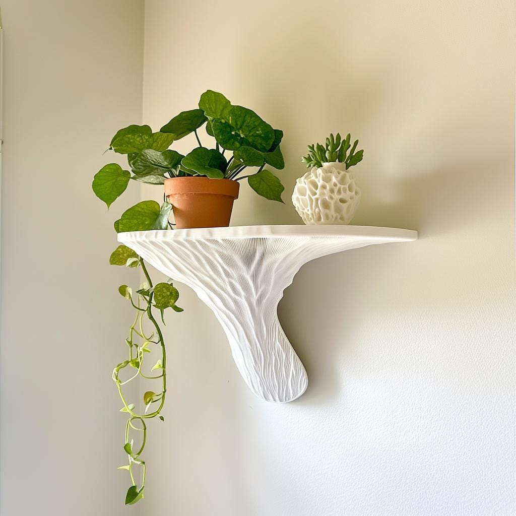 3D Printed Mushroom Wall Shelf – Sculptural Floating Shelf for Botanical Decor