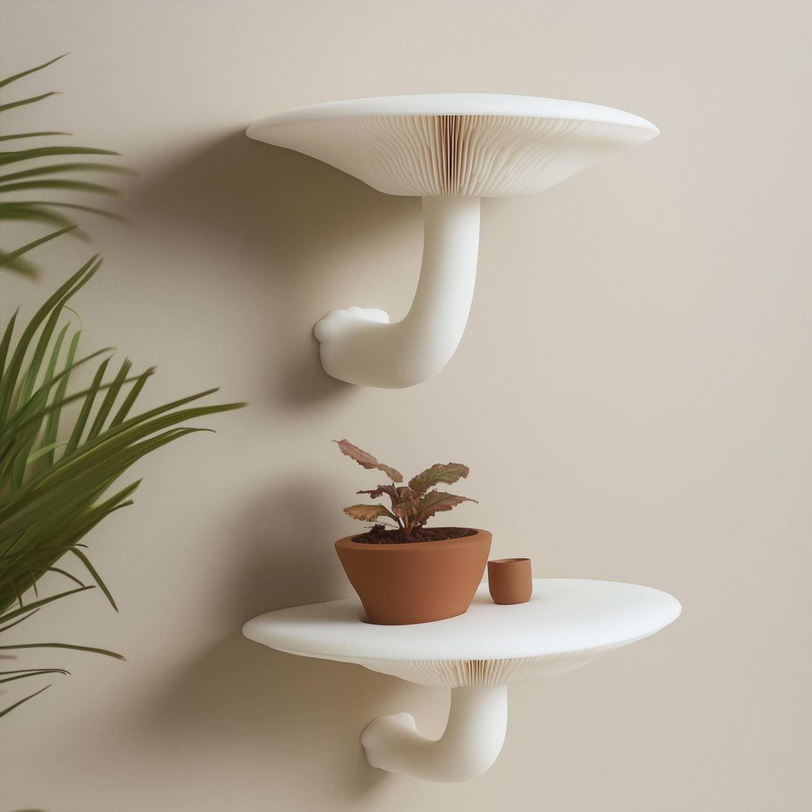3D Printed Honey Mushroom Wall Shelf Set – Sculptural Floating Shelf Pair for Botanical Decor