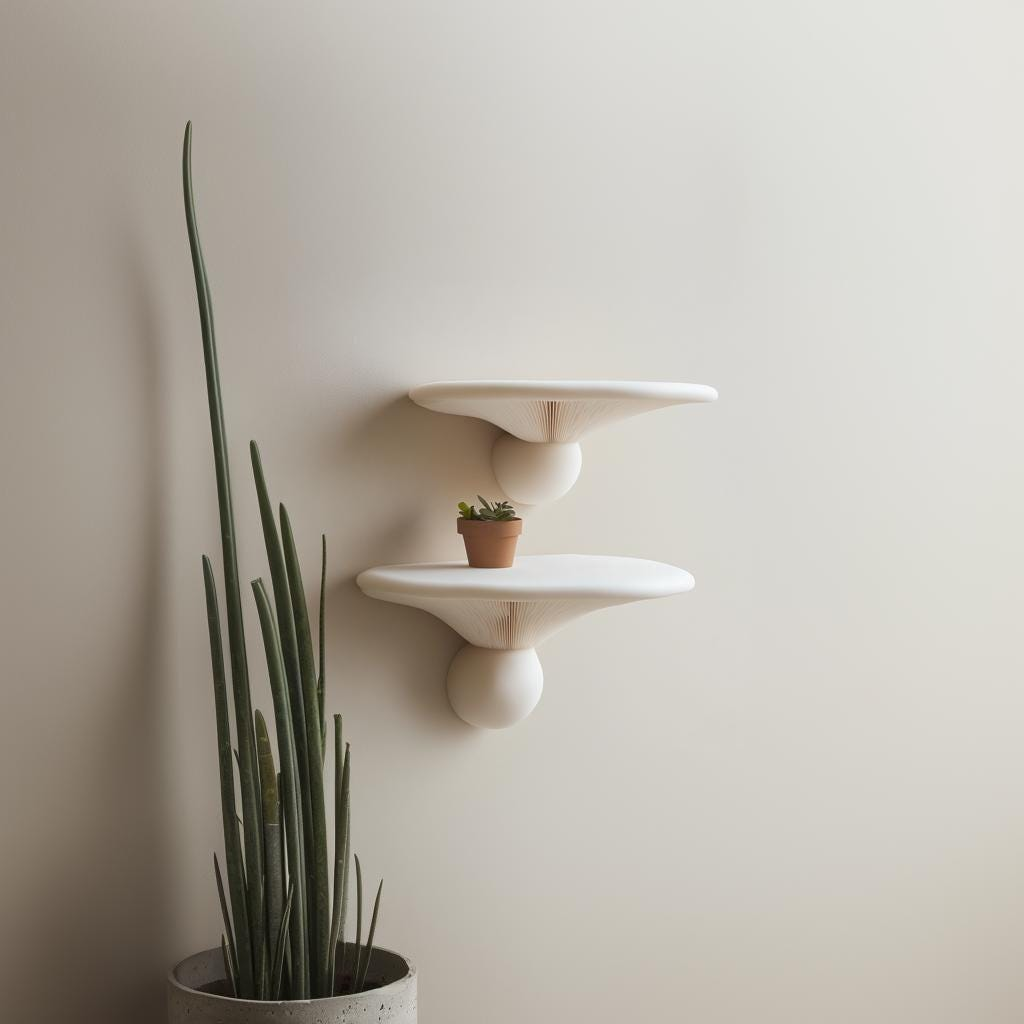 3D Printed Honey Mushroom Wall Shelf Set – Sculptural Floating Shelf Pair for Botanical Decor