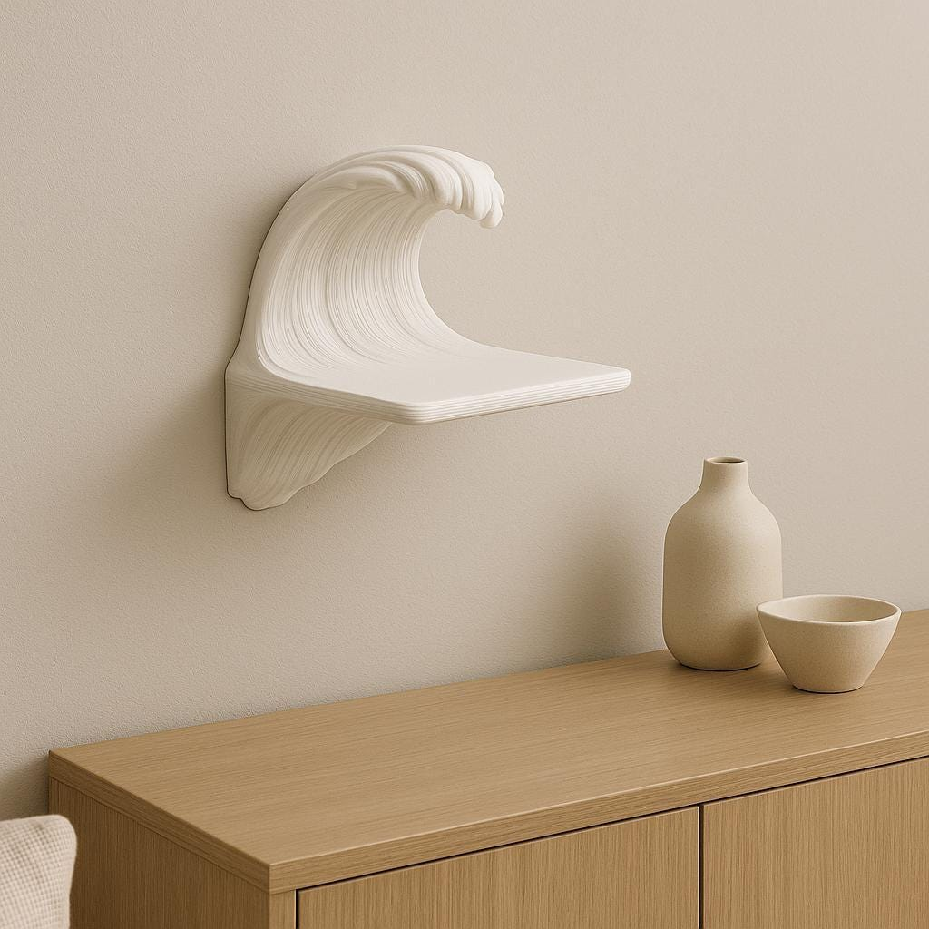 Wave Wall Shelf | 3D Printed Floating Shelf | Ocean-Inspired Decor | Matte White Shelf for Minimalist Interiors | Modern Sculptural Wall Art
