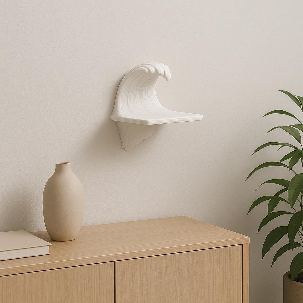 3D Printed Wave Wall Shelf – Sculptural Floating Shelf for Coastal and Minimalist Decor