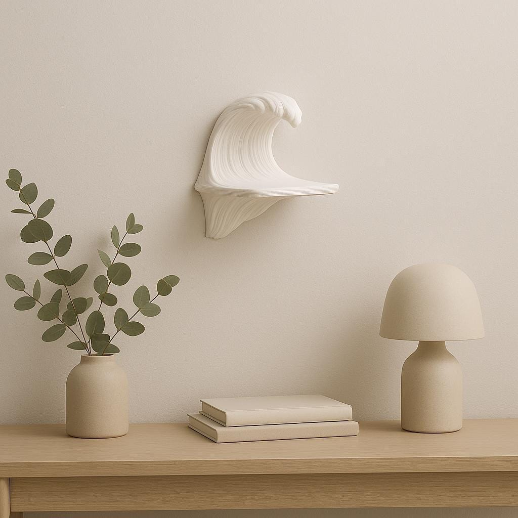 3D Printed Wave Wall Shelf – Sculptural Floating Shelf for Coastal and Minimalist Decor