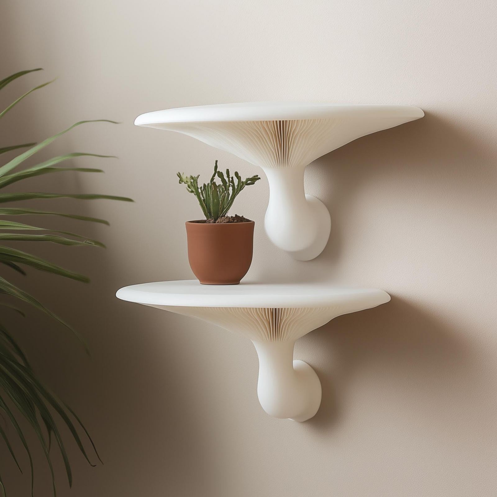 3D Printed Honey Mushroom Wall Shelf Set – Sculptural Floating Shelf Pair for Botanical Interiors
