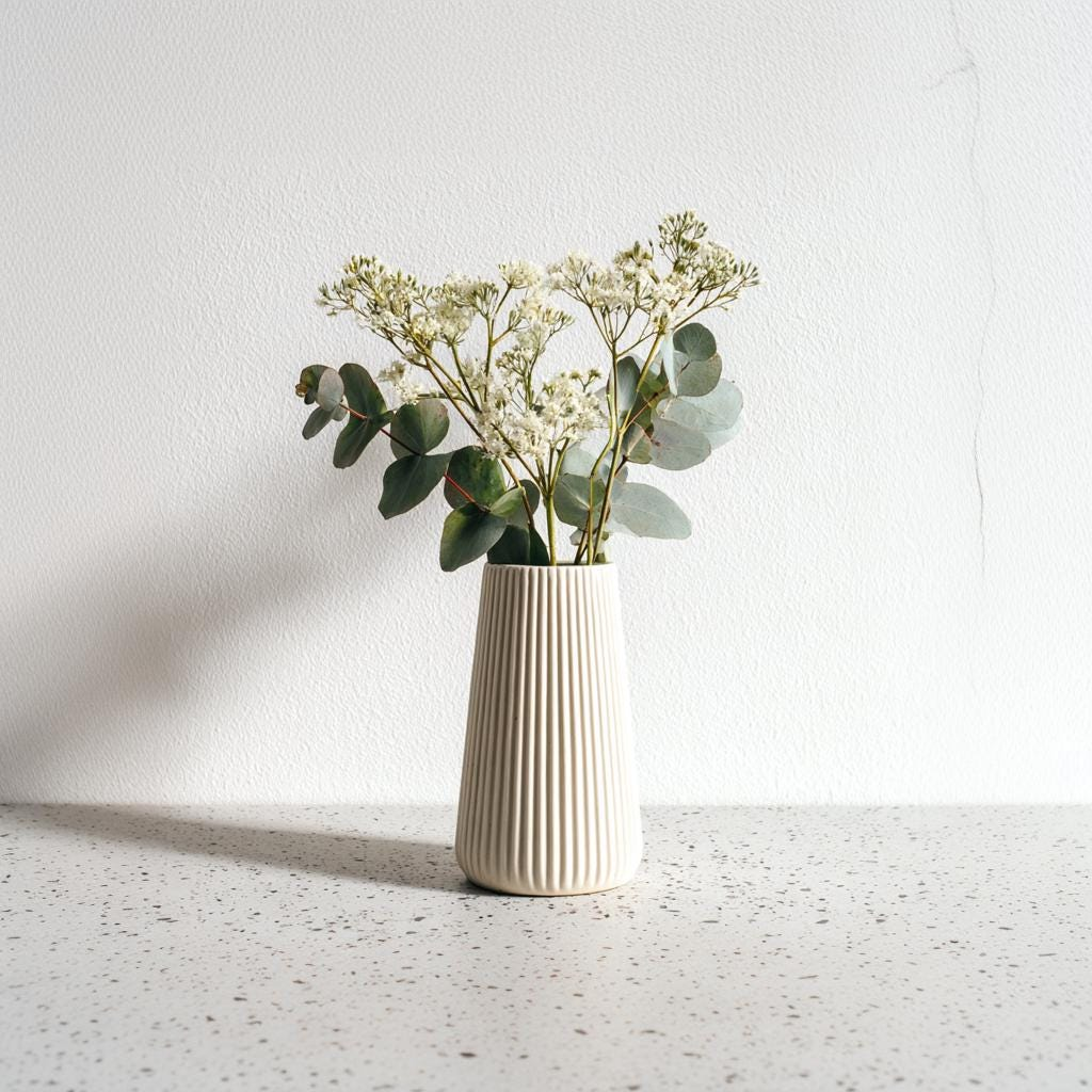 Ribbed 3D Printed Origami Vase – Modern Minimalist Vase for Fresh & Dried Flowers