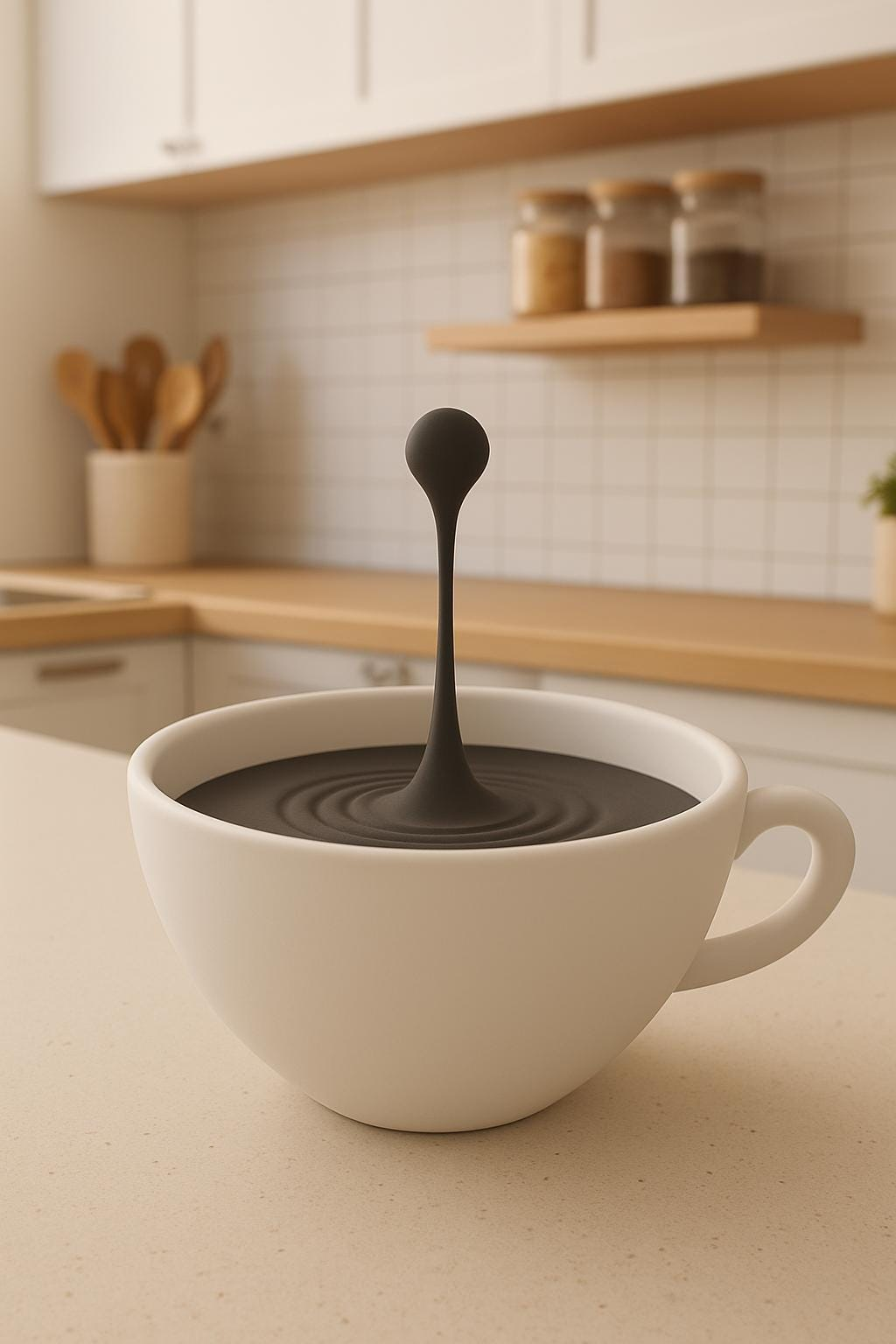 Floating Coffee Drop Sculpture – Minimalist 3D Printed Illusion Decor