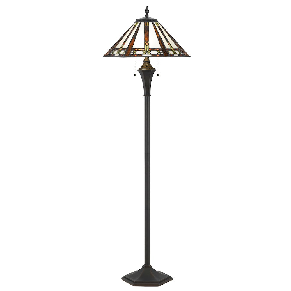 Tiffany-Style Double Light Floor Lamp – Resin Base with Stained Glass Shade, 60W × 2