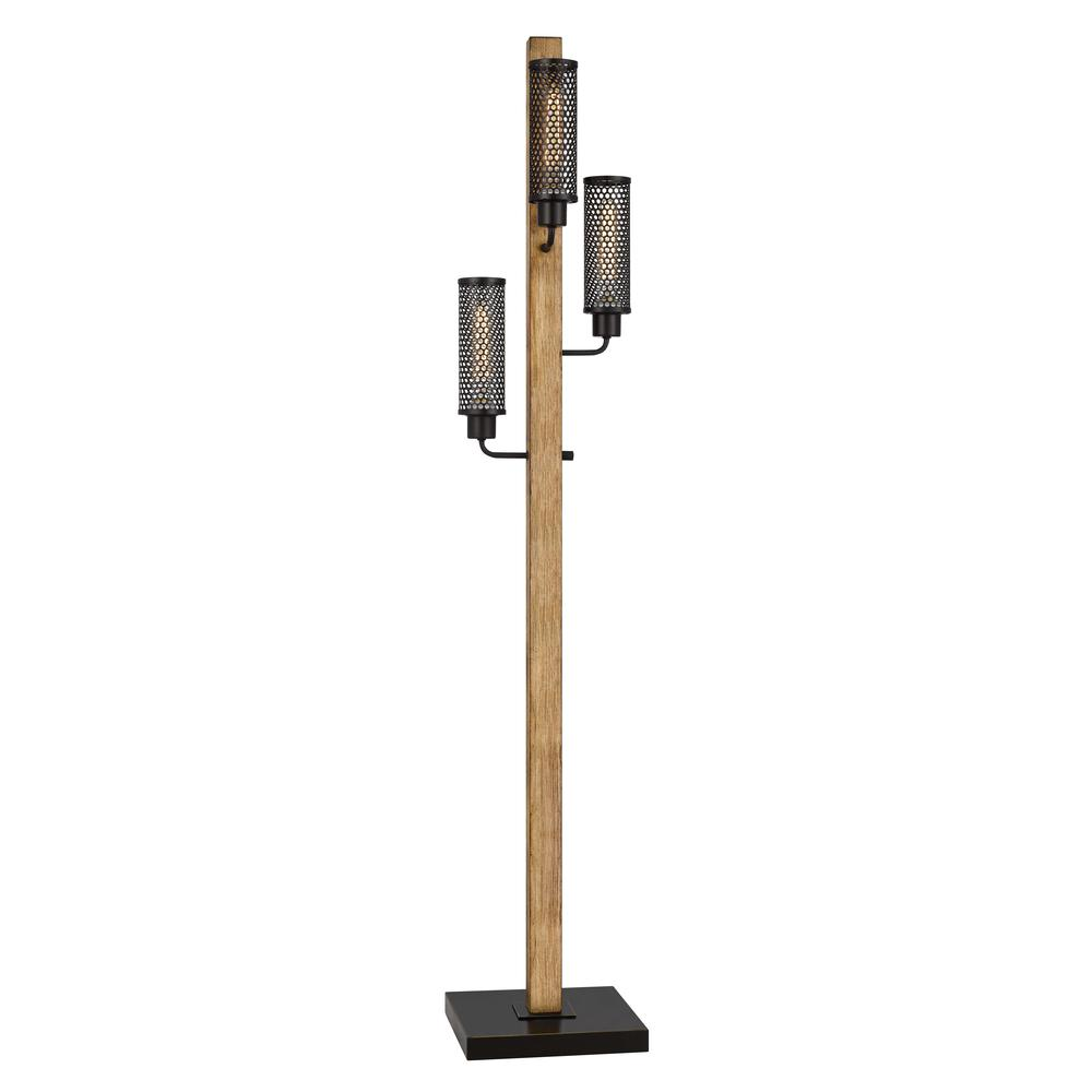 Lenox 60W x 3 Lantern-Style Rubber Wood & Metal Floor Lamp