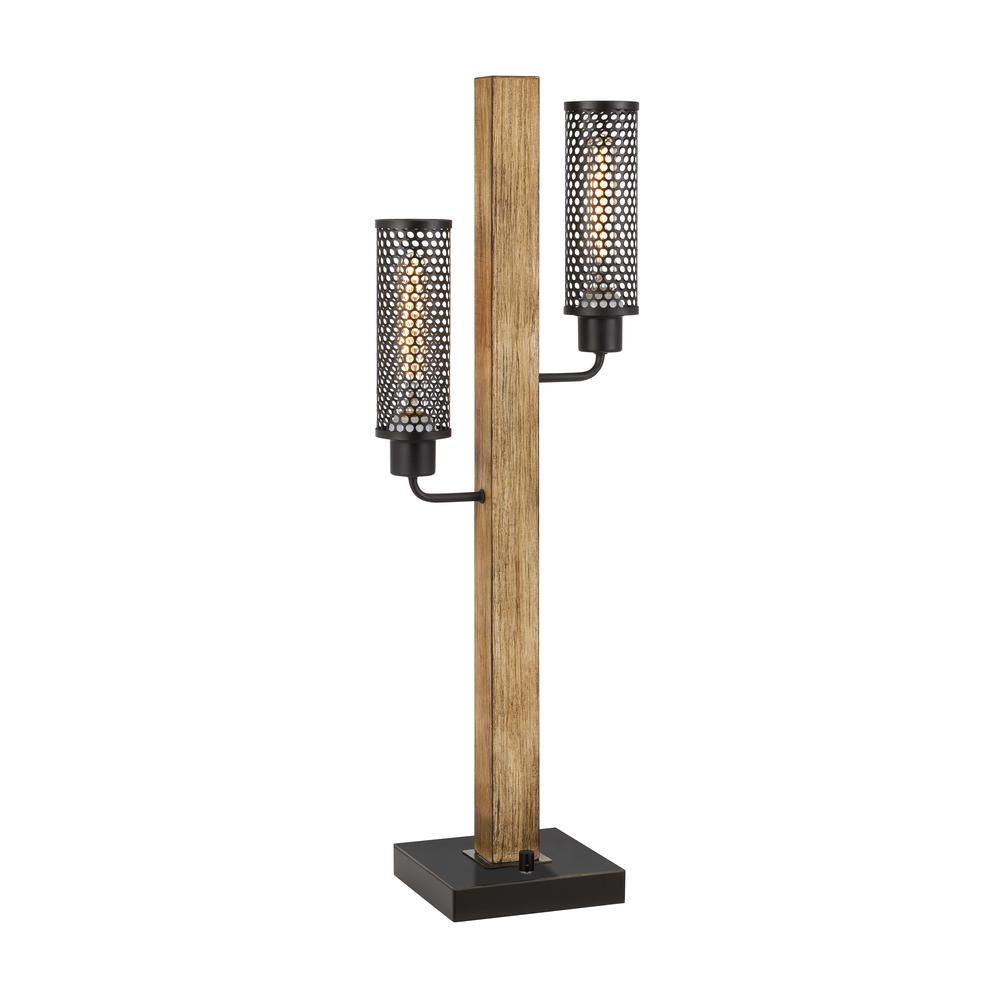 Lenox Lantern Style Table Lamp – Rubber Wood & Metal with Dual 60W Lights, Mesh Shades