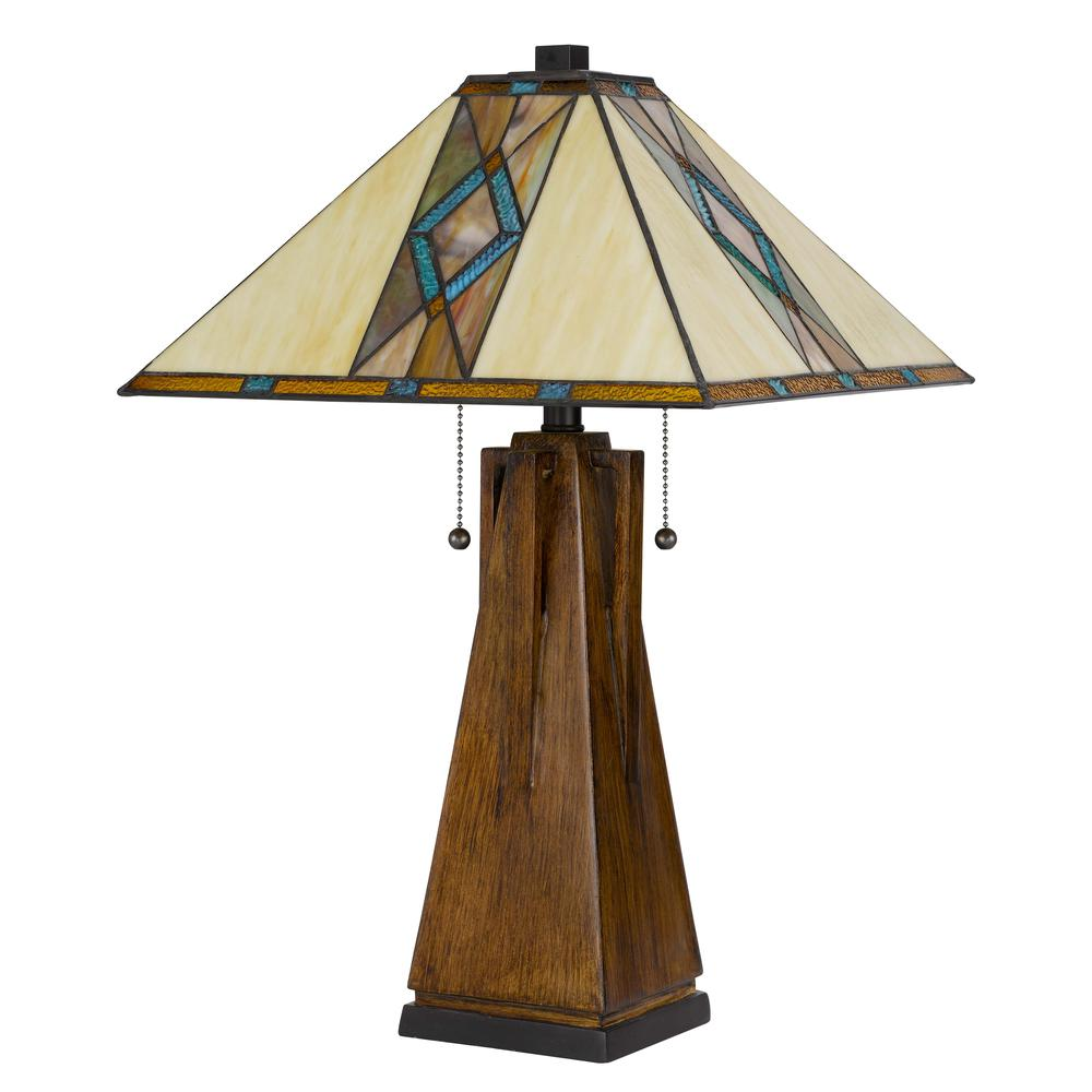 60W X 2 Tiffany Table Lamp With Pull Chain Switch With Resin Lamp Body