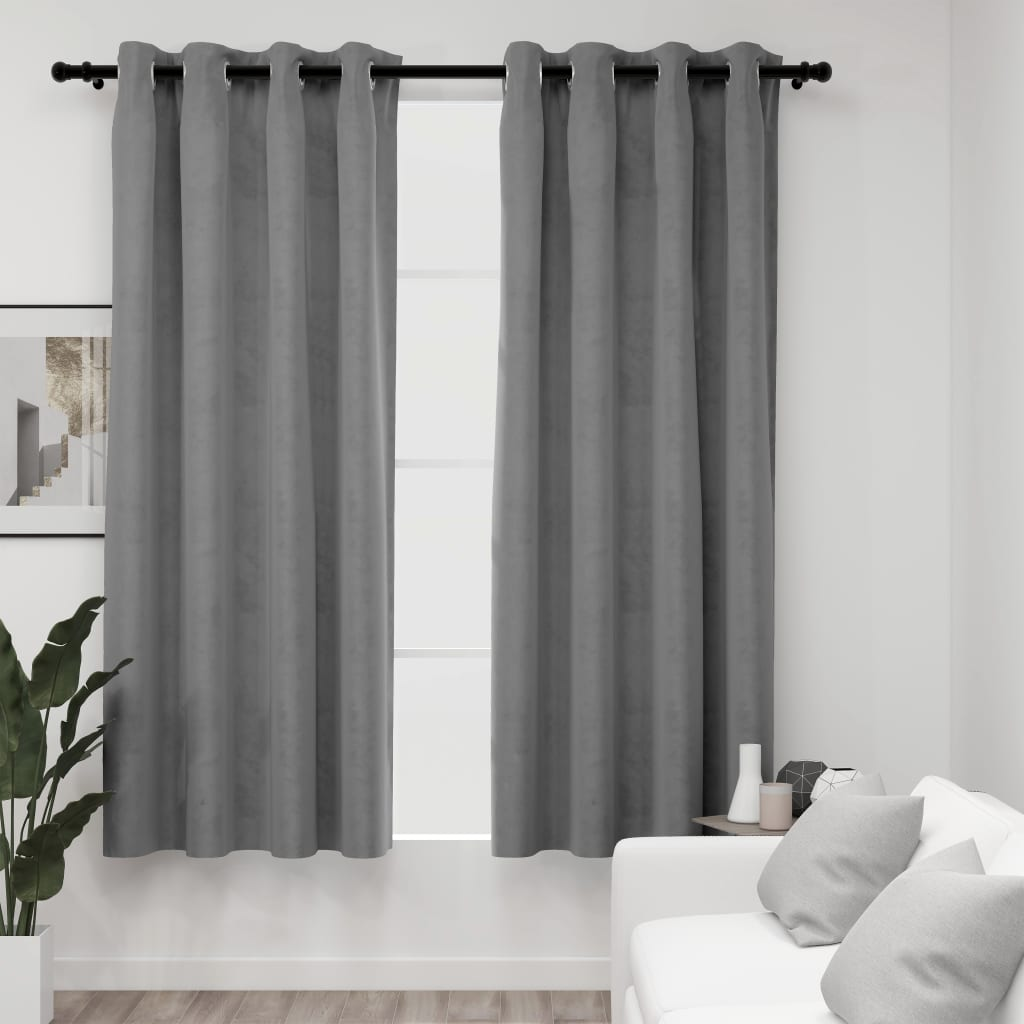 vidaXL Blackout Curtains with Rings 2 pcs Gray 54"x84" Velvet