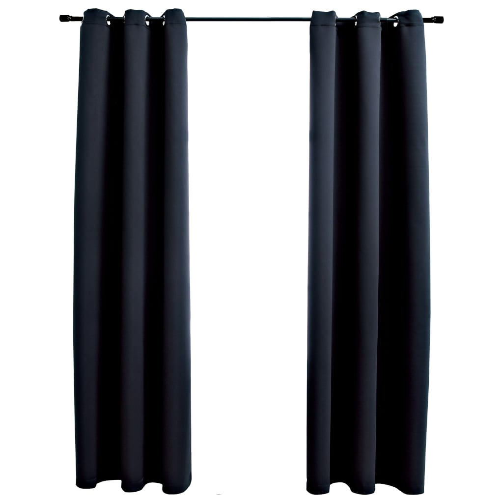 vidaXL Blackout Curtains with Rings 2 pcs Black 38.2 x 83.9" Fabric