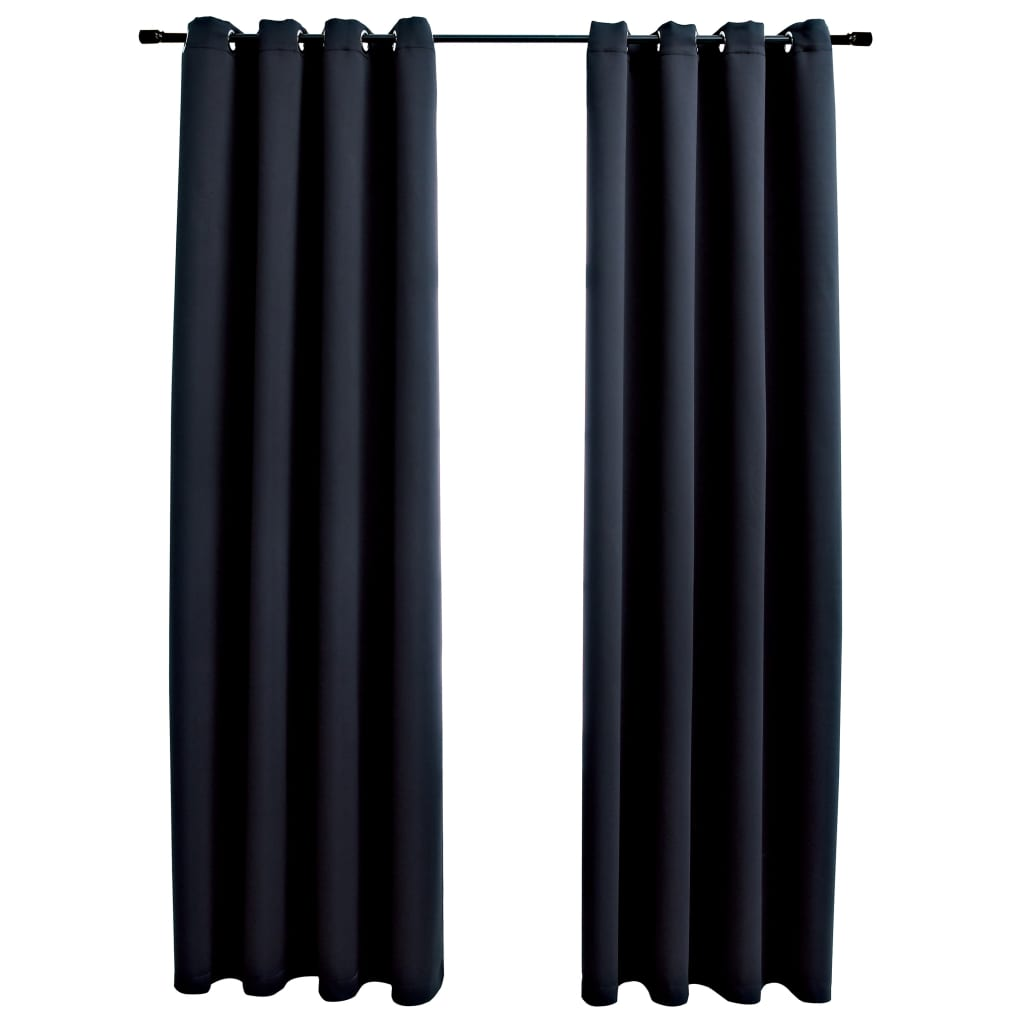 vidaXL Blackout Curtains with Rings 2 pcs Black 53.9 x 83.9" Fabric