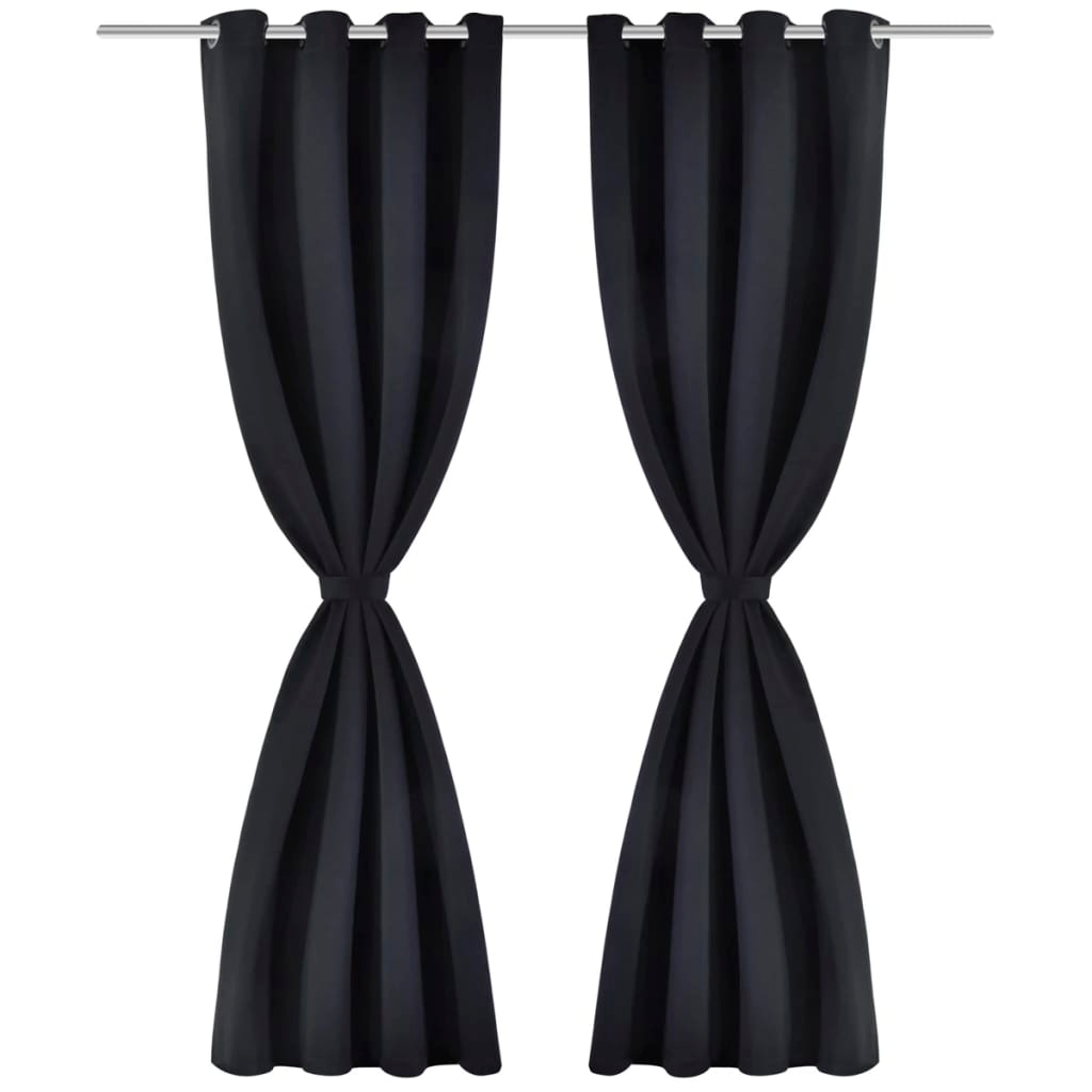 vidaXL 2 pcs Black Blackout Curtains with Metal Rings 53.1 x 96.5"