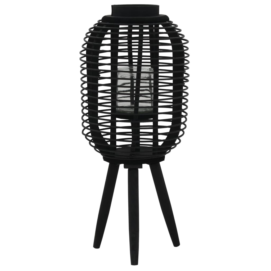 vidaXL Candle Holder Black Bamboo and Glass Standard Portable