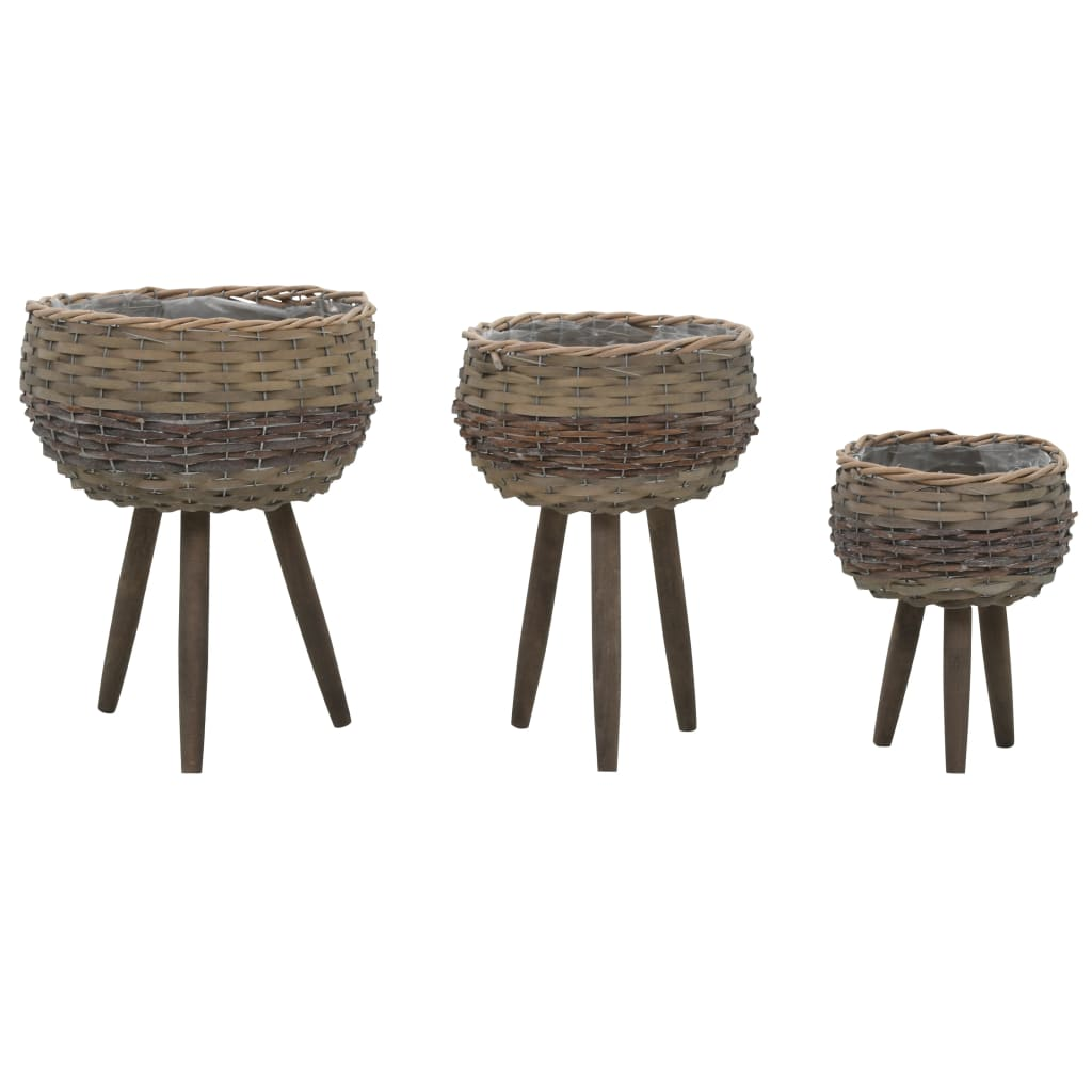 vidaXL Planter Set of 3 Brown Wicker Small, Medium, Large