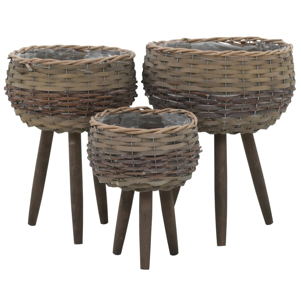 vidaXL Planter Set of 3 Brown Wicker Small, Medium, Large