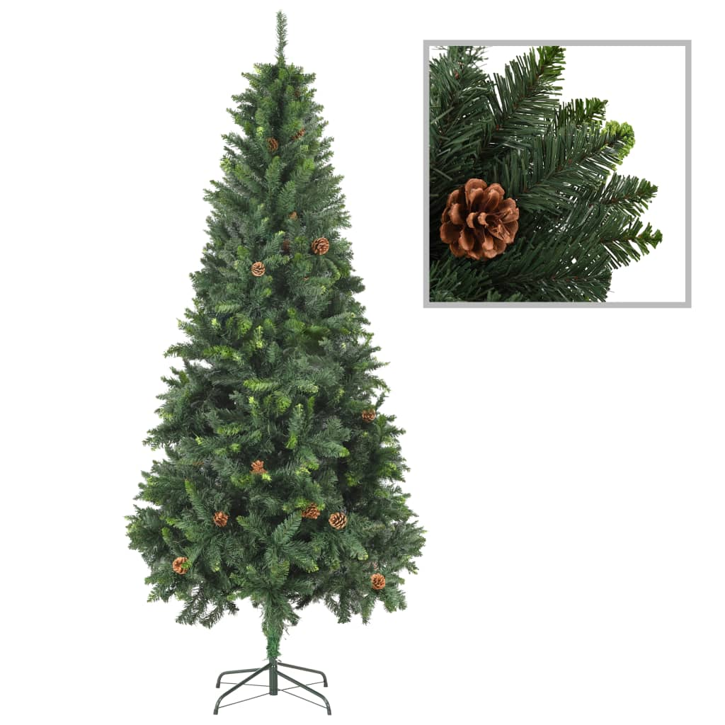 vidaXL Christmas Tree Green with brown pine cones PVC and Iron 7 ft tall