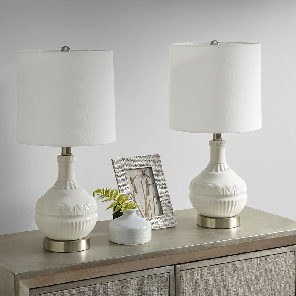 Gypsy Embossed Boho Table Lamp – White Ceramic