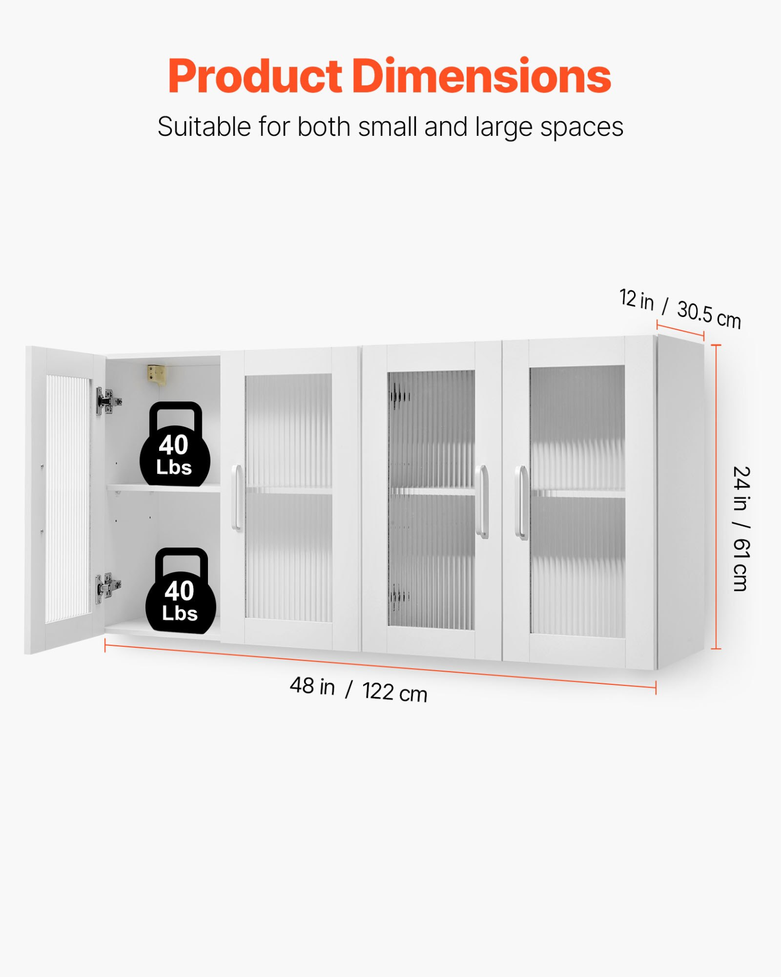VEVOR Laundry Room Wall Cabinet, 2-Tier Wall Mounted Cabinet with Adjustable Shelf, Cupboard Storage with 4 Doors, for Kitchen, Bathroom, Laundry, Set of 2, Each 12 x 24 x 24 in (D x W x H), White