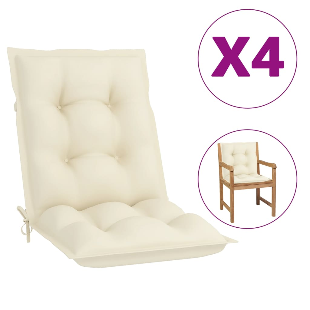 vidaXL Lowback Chair Cushion Set of 4 Cream