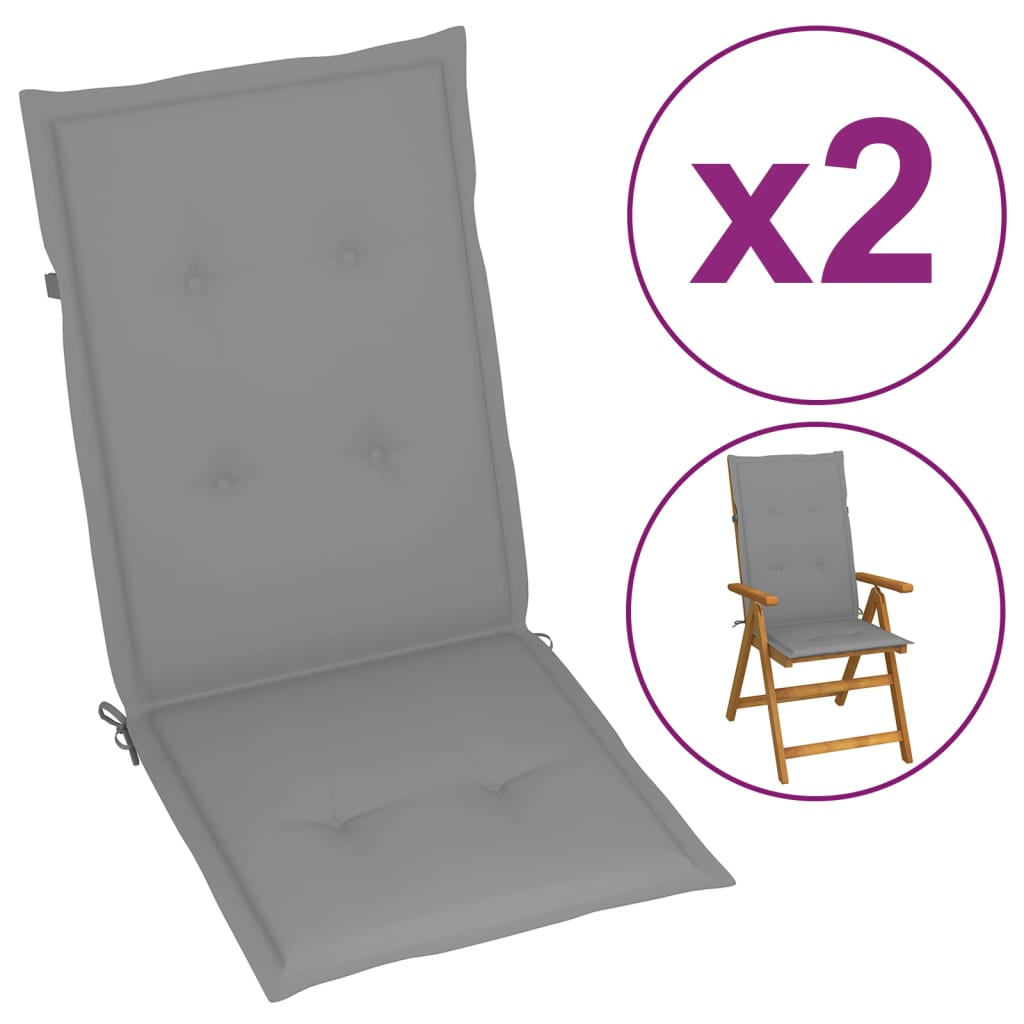 vidaXL Highback Chair Cushion Set of 2 Grey 100% Polyester