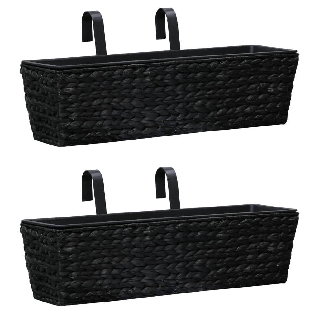 vidaXL Planter Set of 2 Black Water hyacinth and steel frame