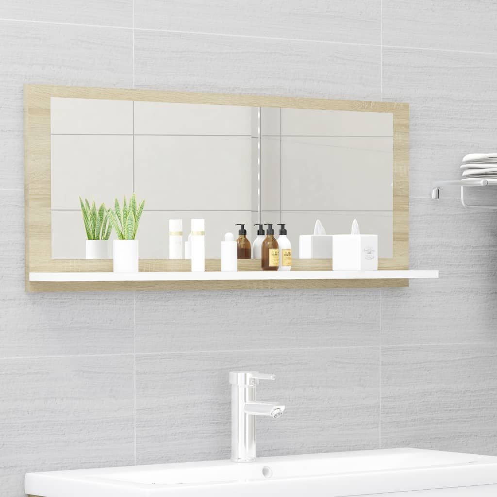 vidaXL Mirror White and Sonoma Oak Engineered Wood 35.4 x 4.1 x 14.6 in