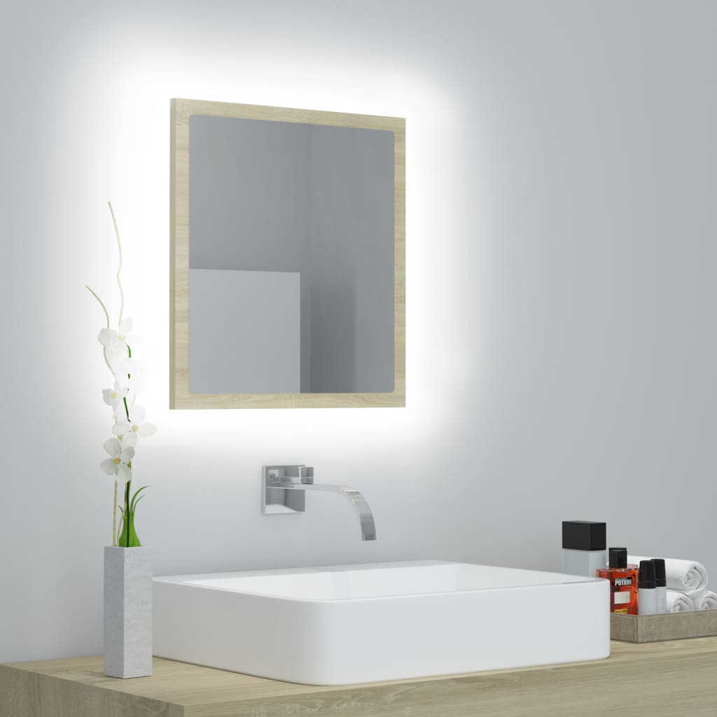 vidaXL Mirror Sonoma oak Engineered wood, acrylic Standard Lights