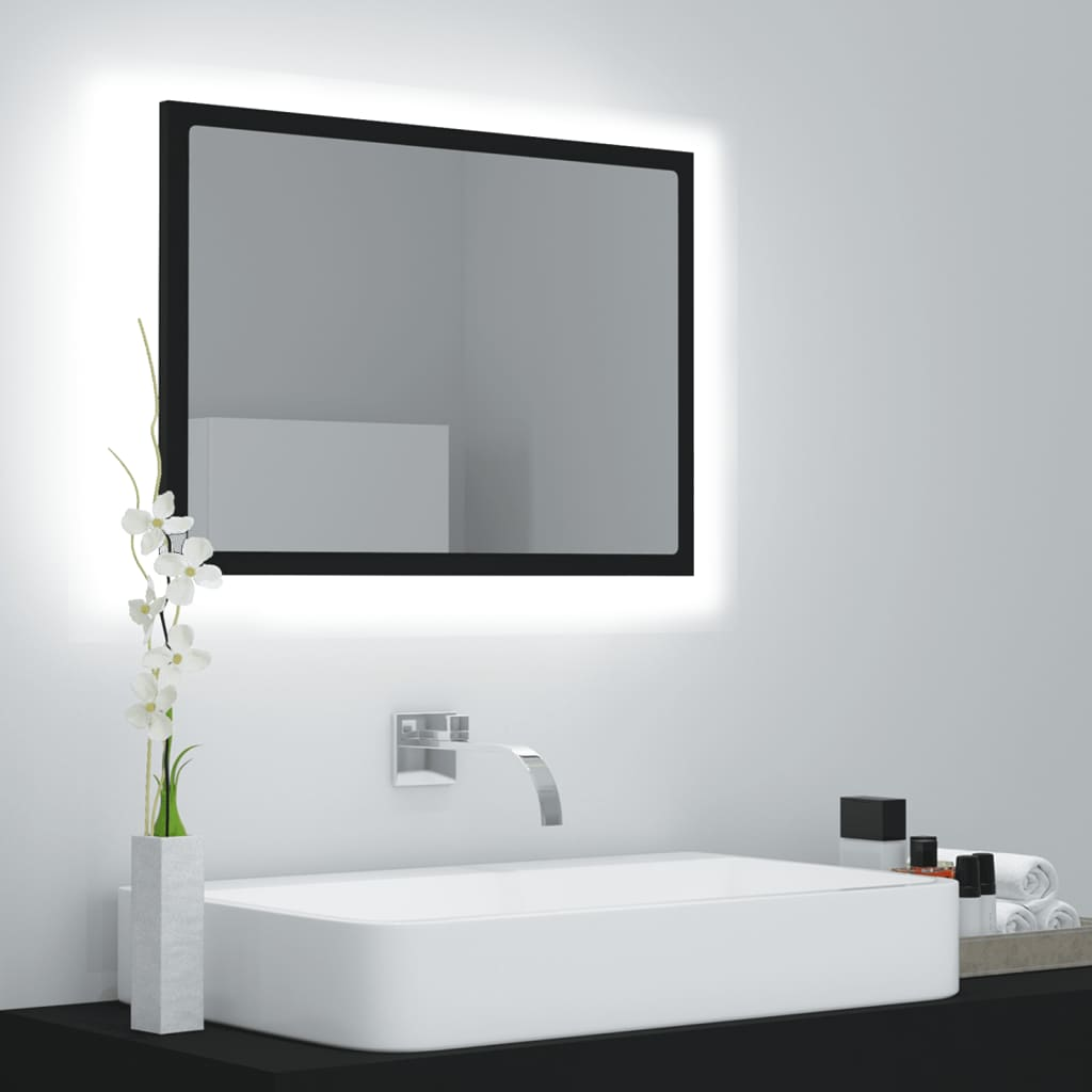 vidaXL Mirror Black Engineered wood, acrylic Medium Bathroom Mirror