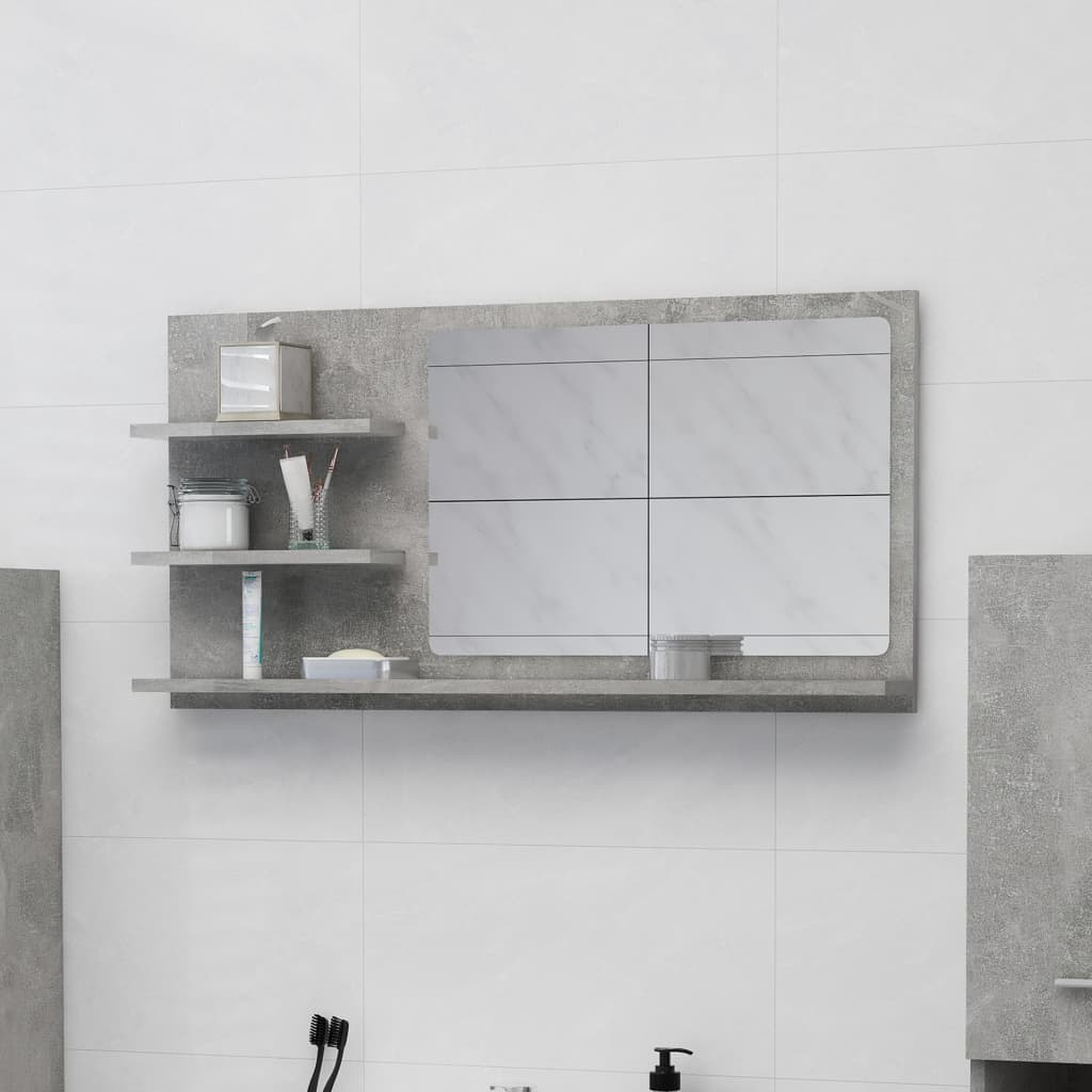 vidaXL Mirror Concrete Grey Engineered Wood, Acrylic Bathroom Mirror