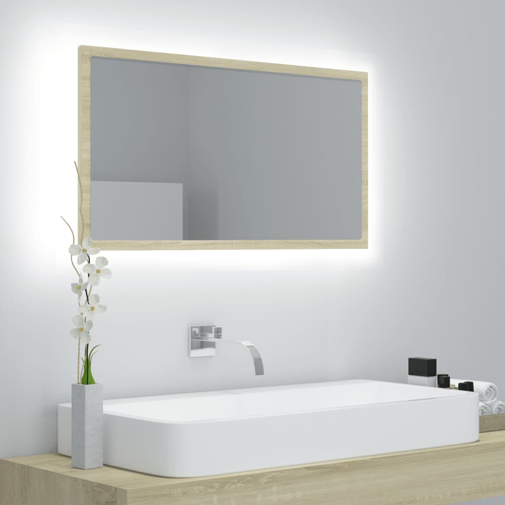 vidaXL Mirror Sonoma Oak Engineered Wood, Acrylic Medium Bathroom Mirror