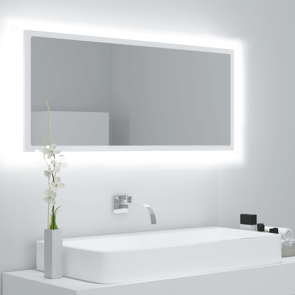 vidaXL Mirror White Engineered wood, Acrylic 39.4 in x 3.3 in x 14.6 in
