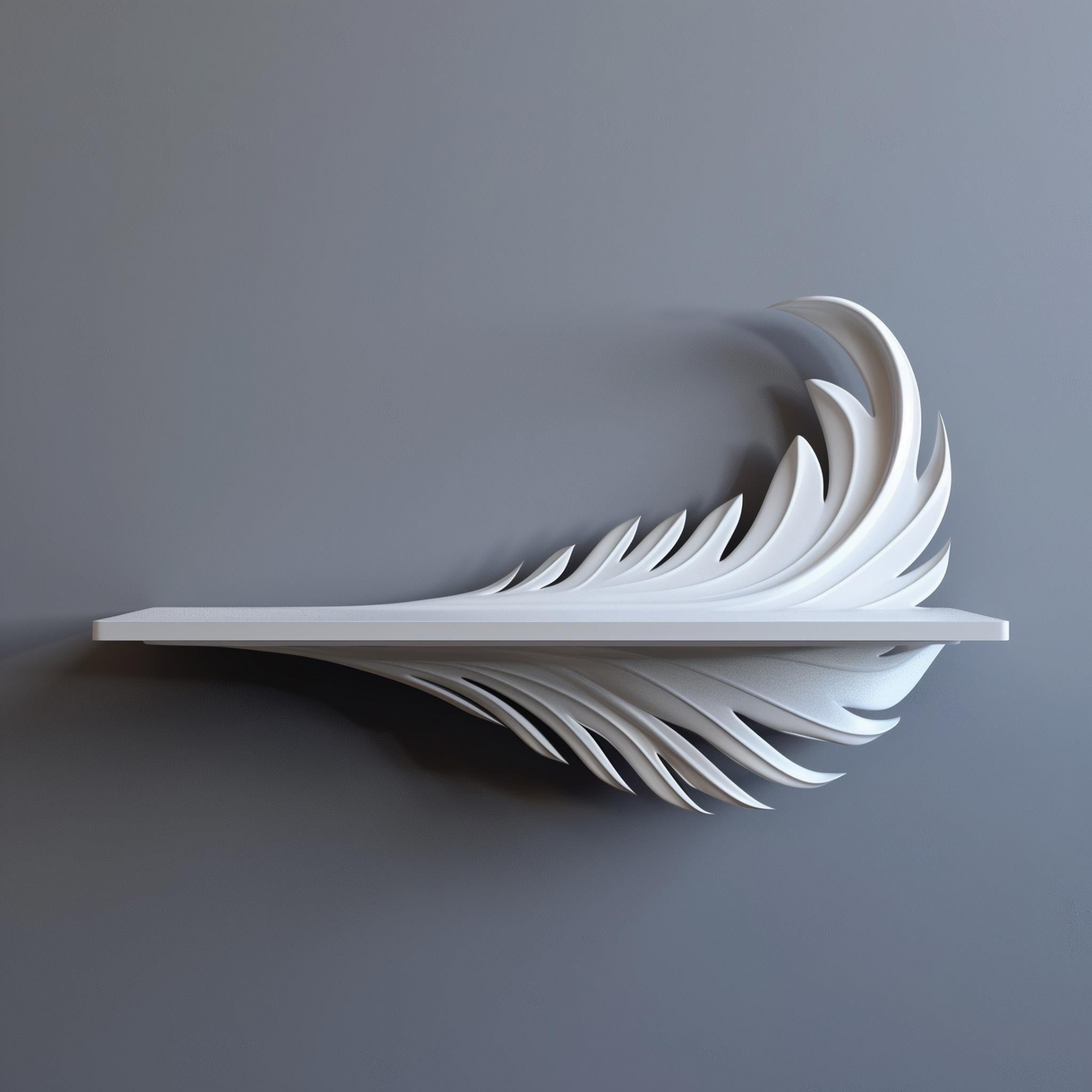 3D Printed Feather Wall Shelf – Minimalist Decorative Wall Shelf for Small Decor