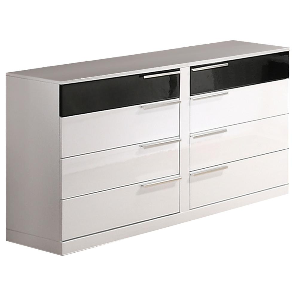Best Master Bahamas 8-Drawer High Gloss Bedroom Dresser – Poplar Wood, Black & White Modern Storage