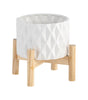 Sagebrook Home Ceramic Planter on Pine Wood Stand - Enhance Your Living Space - Garden Chic Decor