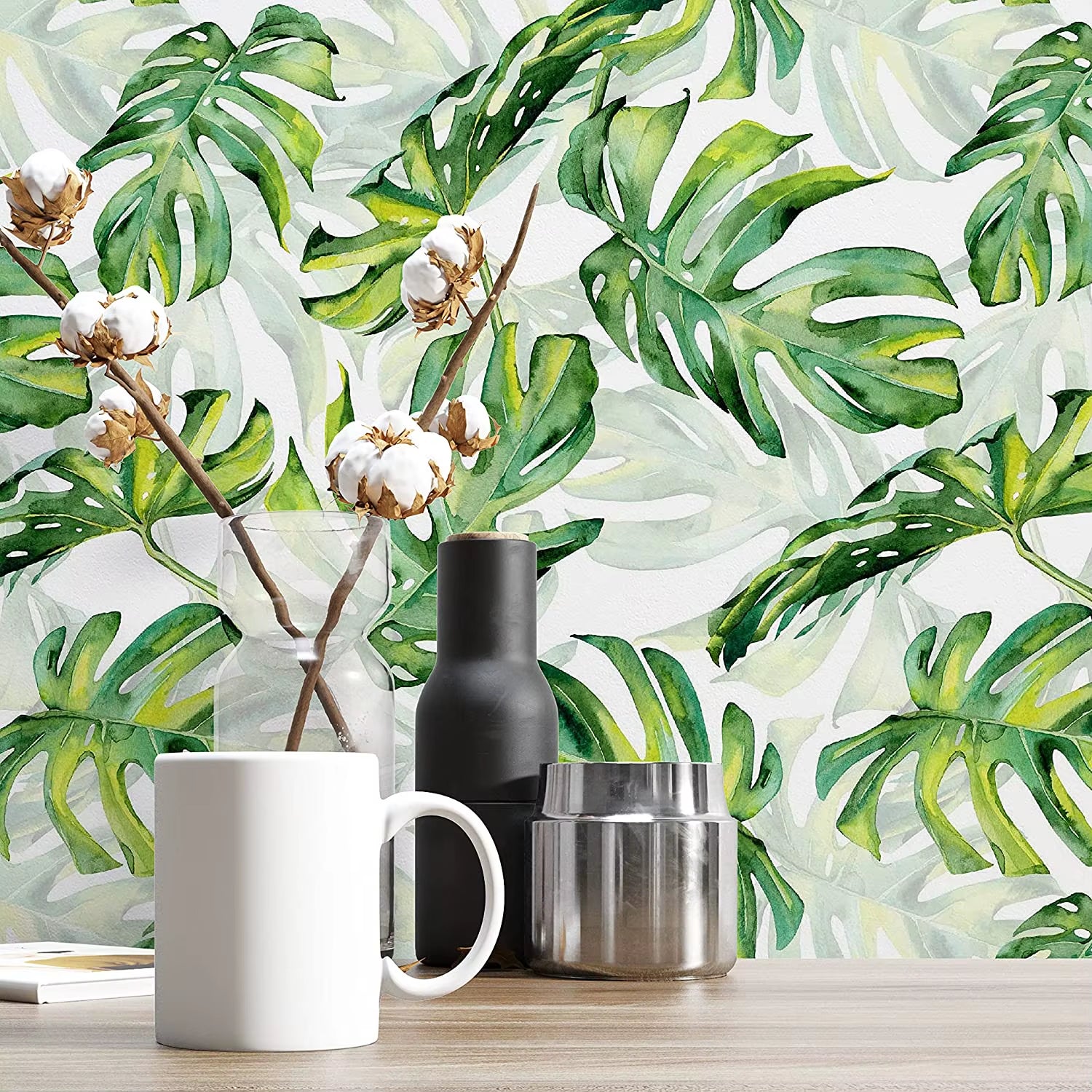 Tropical Green Leaf Peel and Stick Wallpaper Palm Leaves Self Adhesive Removable Wallpaper Waterproof Decorative Contact Paper
