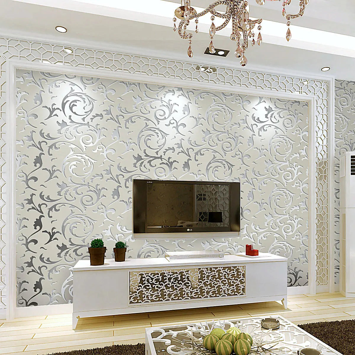 3D Grey Victorian Damask PVC Peel and Stick Wallpaper
