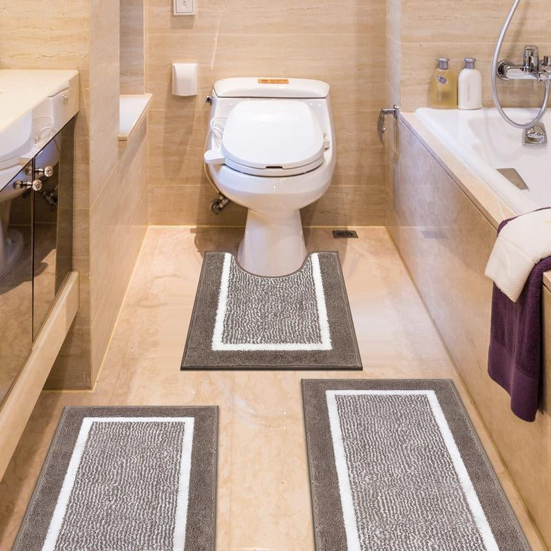 LOKHOM 3-Piece Bathroom Rug Set – Non-Slip, Absorbent Microfiber, Soft Farmhouse Style, Includes U-Shaped Toilet Mat & Shower Rug – Machine Washable