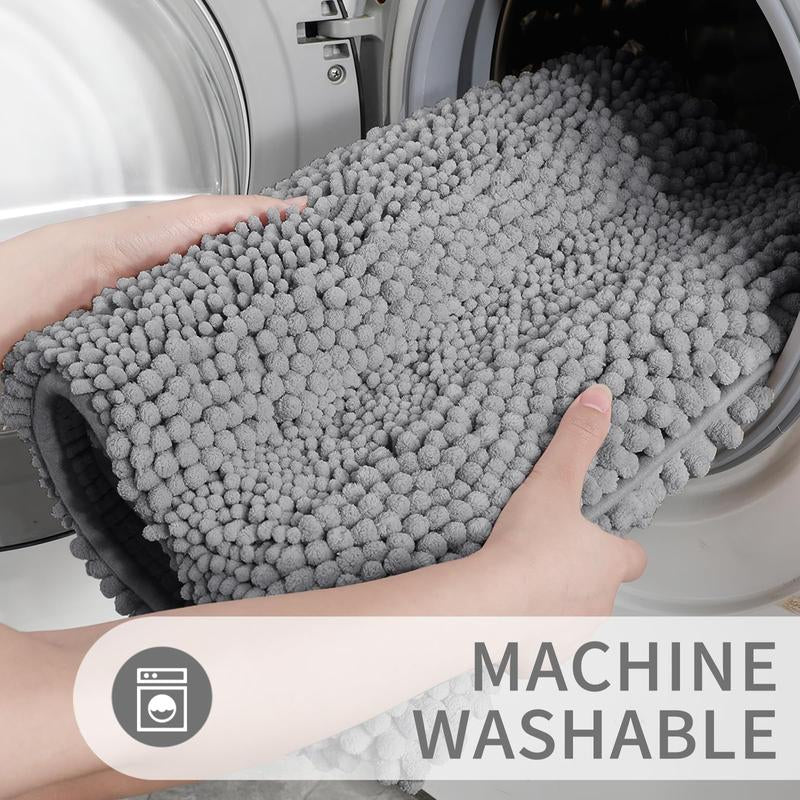 Extra Thick Bathroom Rug Mat – Super Absorbent, Non-Slip, Quick-Dry Luxury Microfiber Chenille Bath Mat, Plush Washable Soft Shower Carpet, 24" × 17"
