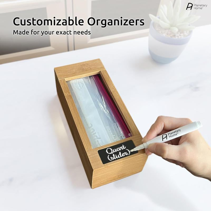 WWDPOOL Premium Bamboo Kitchen Wall & Drawer Customizable Baggie Organizers, For Slider, Freezer, & Storage Bags up to Gallon Size Set Expandable Room Boxes
