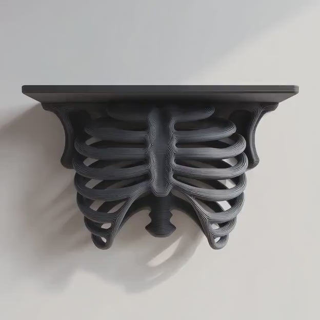 3D Printed Ribcage Wall Shelf | Gothic Spine Console Ledge | Dark Anatomical Horror Decor for Skulls, Candles, Crystals & Books Display