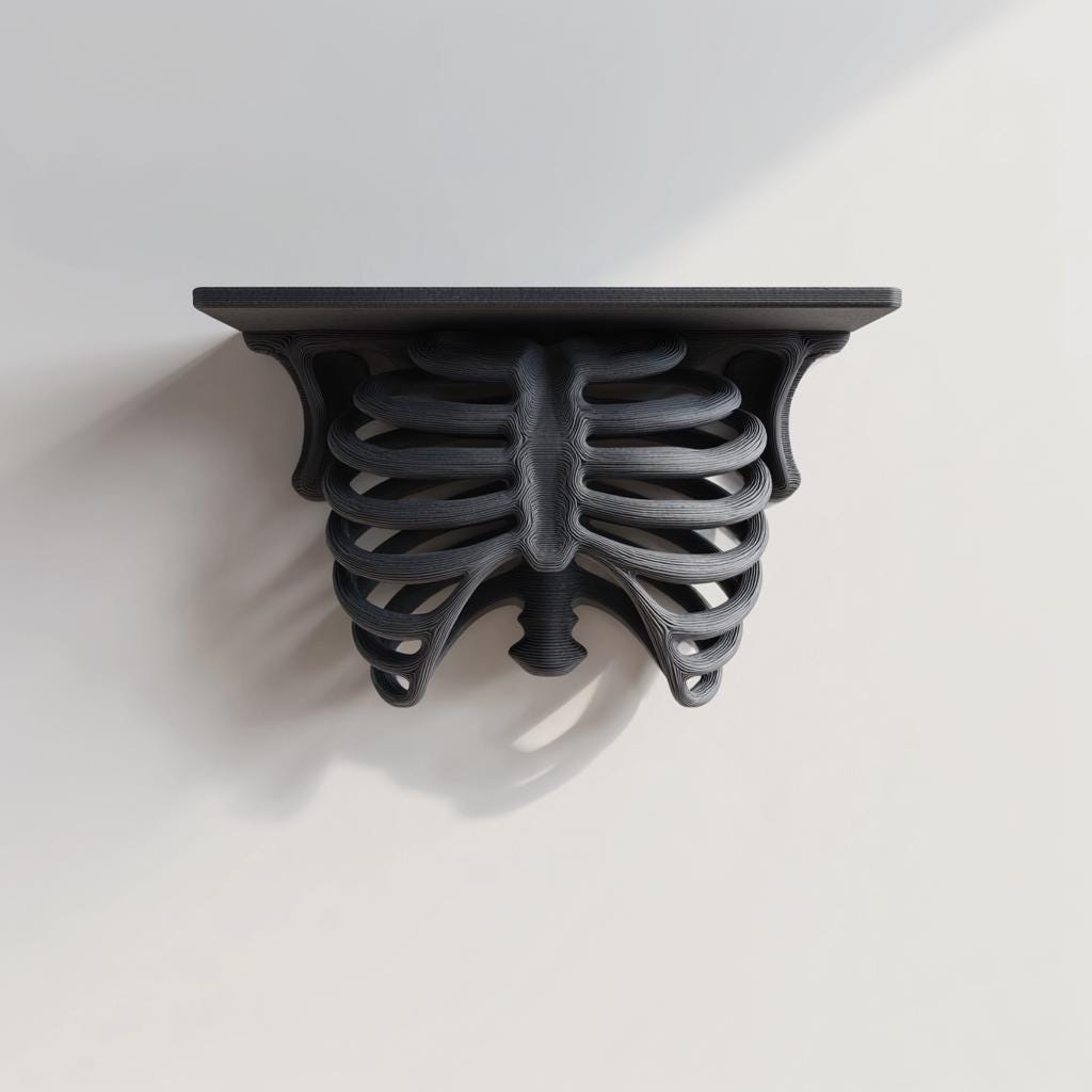 3D Printed Ribcage Wall Shelf – Gothic Anatomical Wall Shelf for Dark Decor