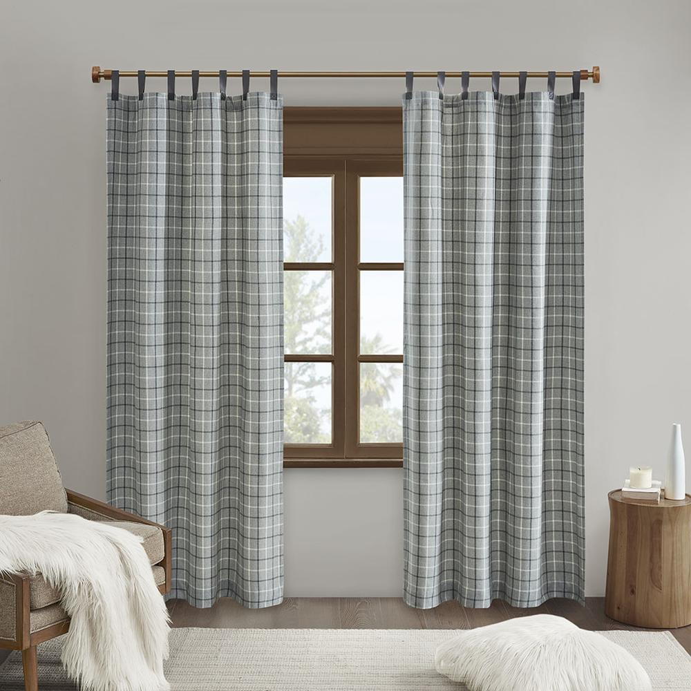 Plaid Faux Leather Tab Top Curtain Panel with Fleece Lining