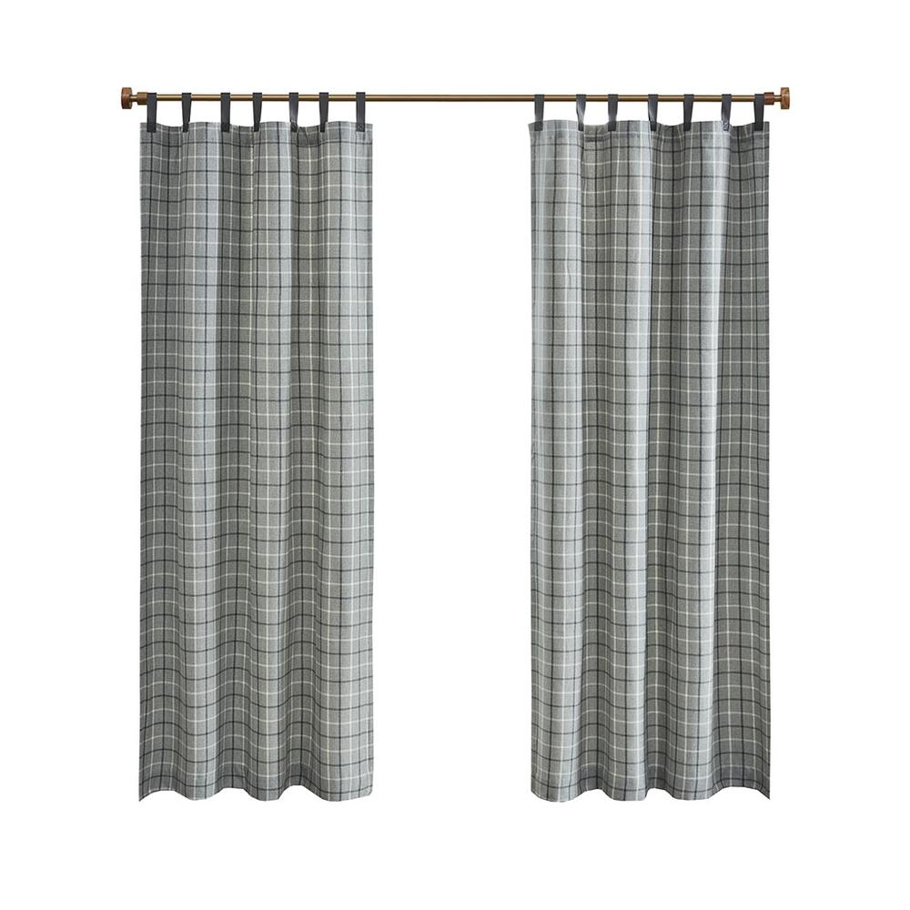 Plaid Faux Leather Tab Top Curtain Panel with Fleece Lining